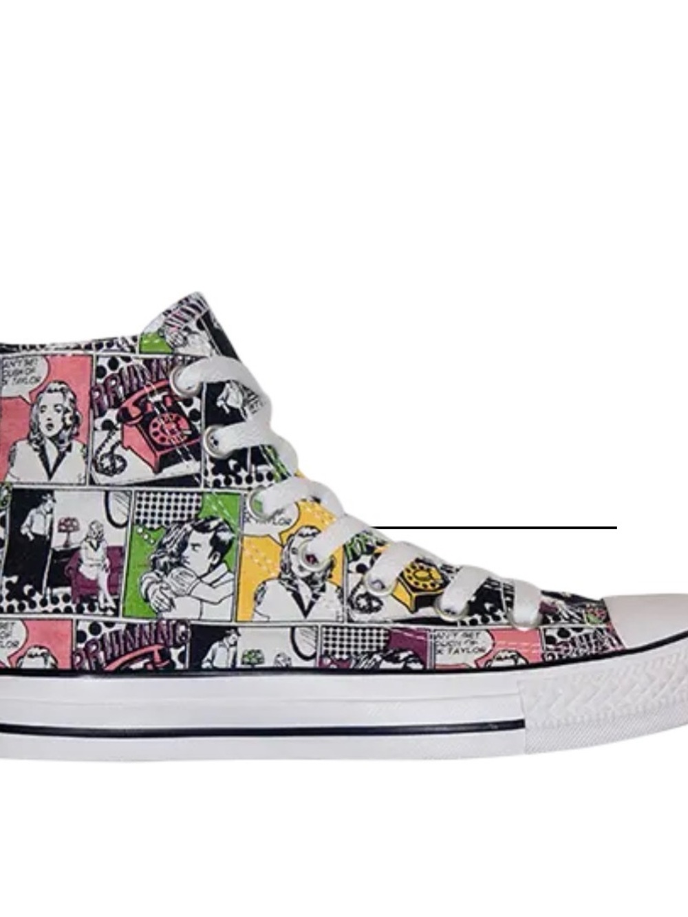 Converse High Top Comic Panel Sneakers in White, Black, Pink, Green, Yellow
